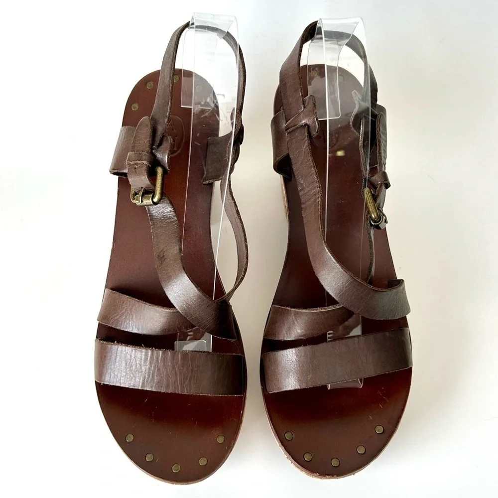 ASH Brown Leather Cork Block Heel Platform Sandals Strappy Open Toe 41 10.5-11